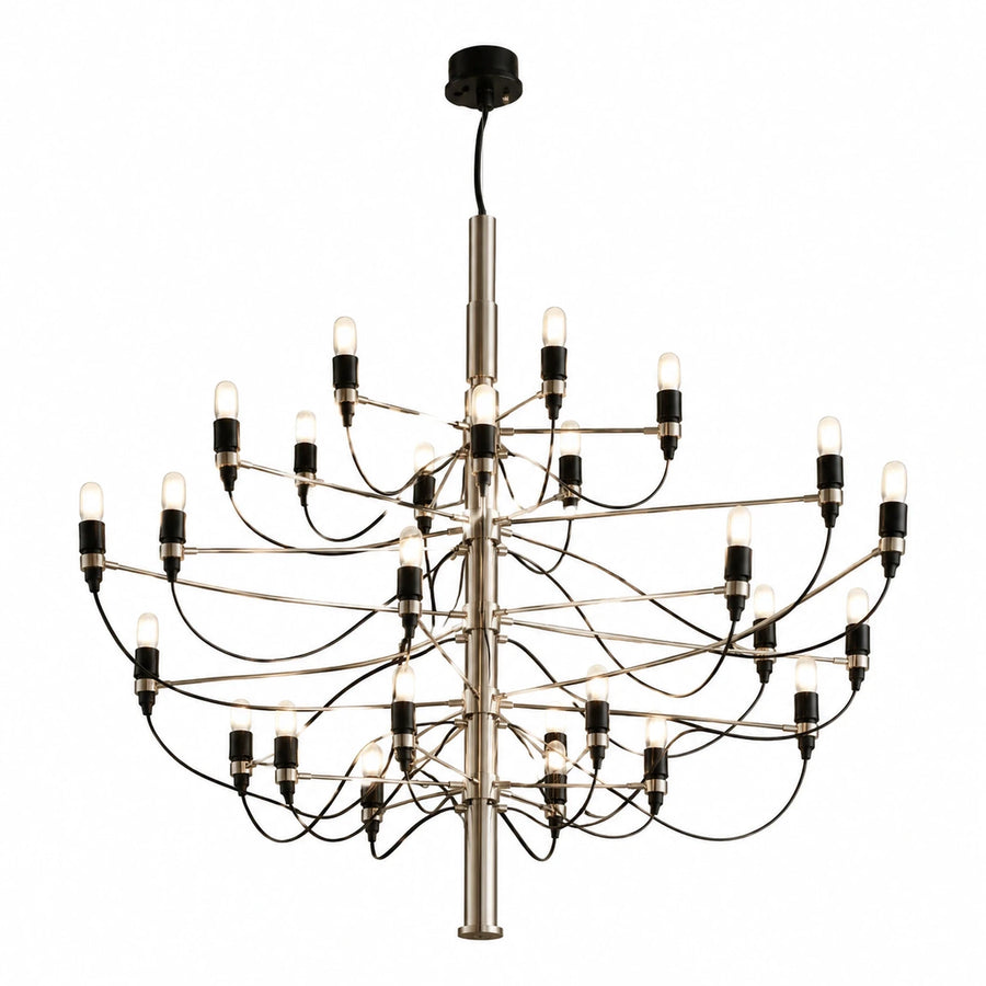 Modern Multi-Tier Metal Chandelier with Exposed Bulbs