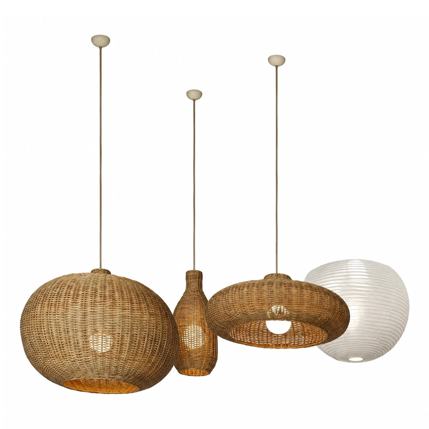 Woven Rattan Pendant Light Set