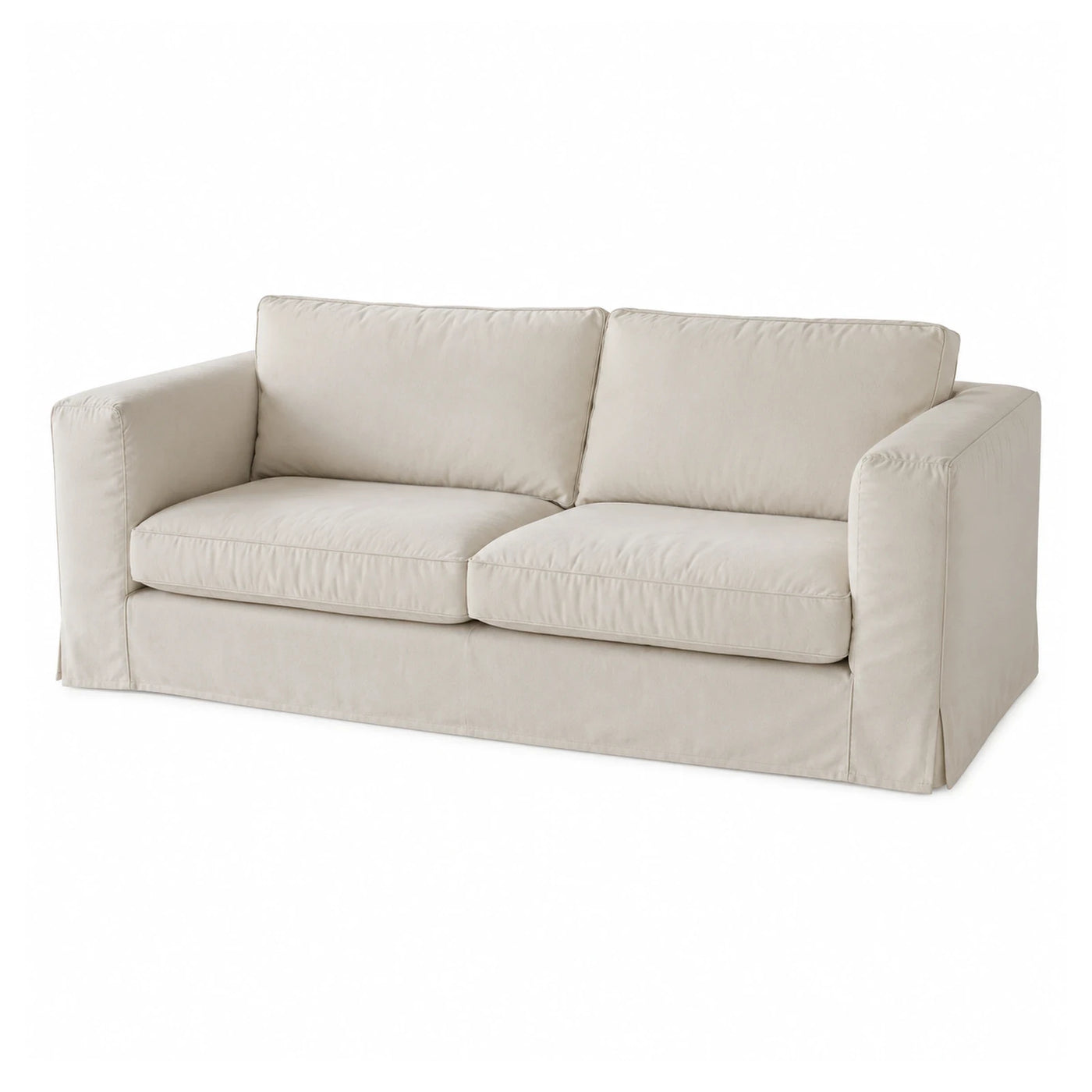 Cream Fabric Two-Seater Sofa with Skirted Base