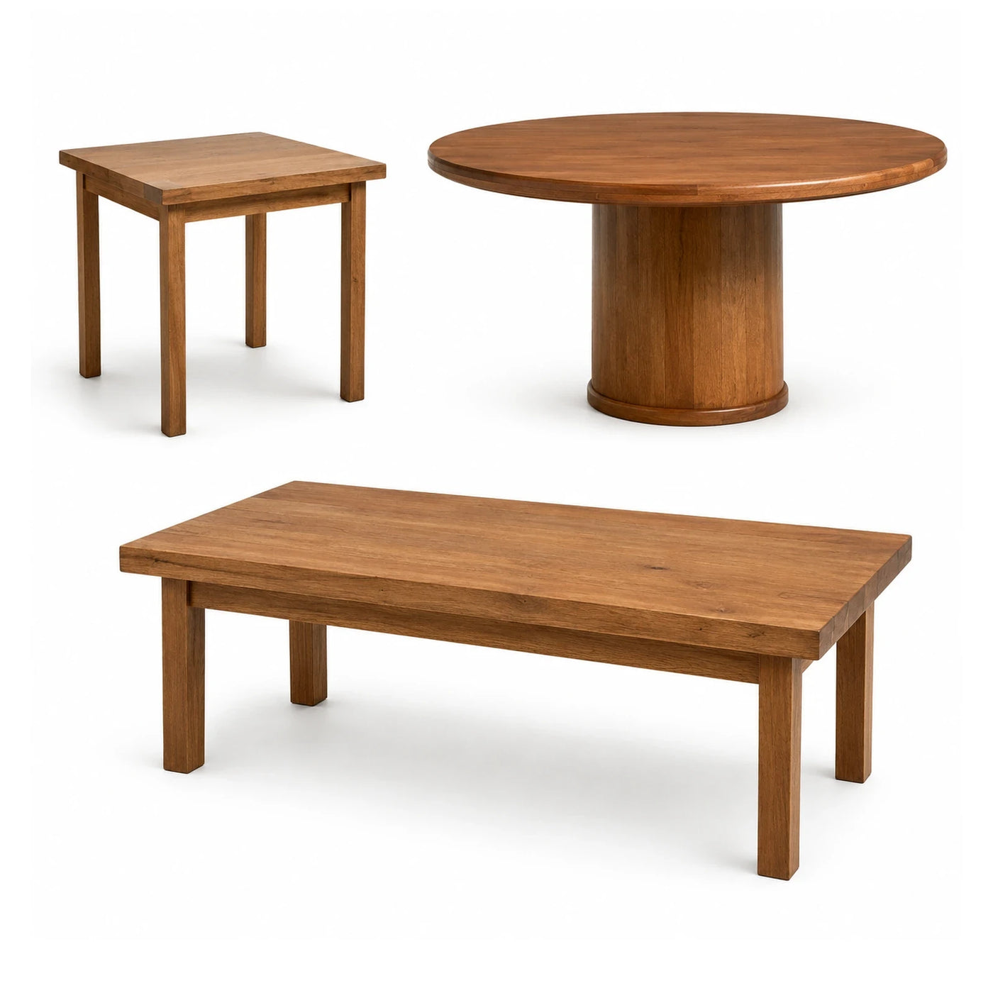 Solid Wood Coffee Table Set with Round and Rectangular Tables