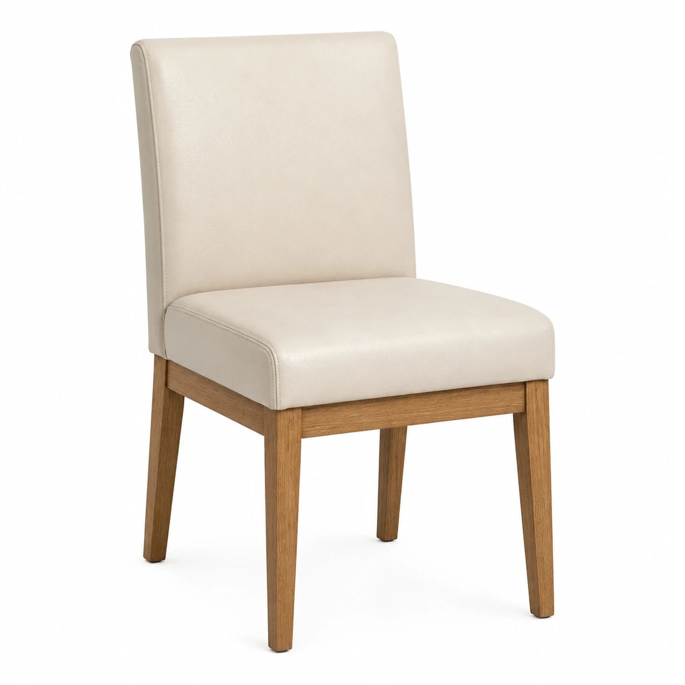 Beige Upholstered Dining Chair with Wooden Legs