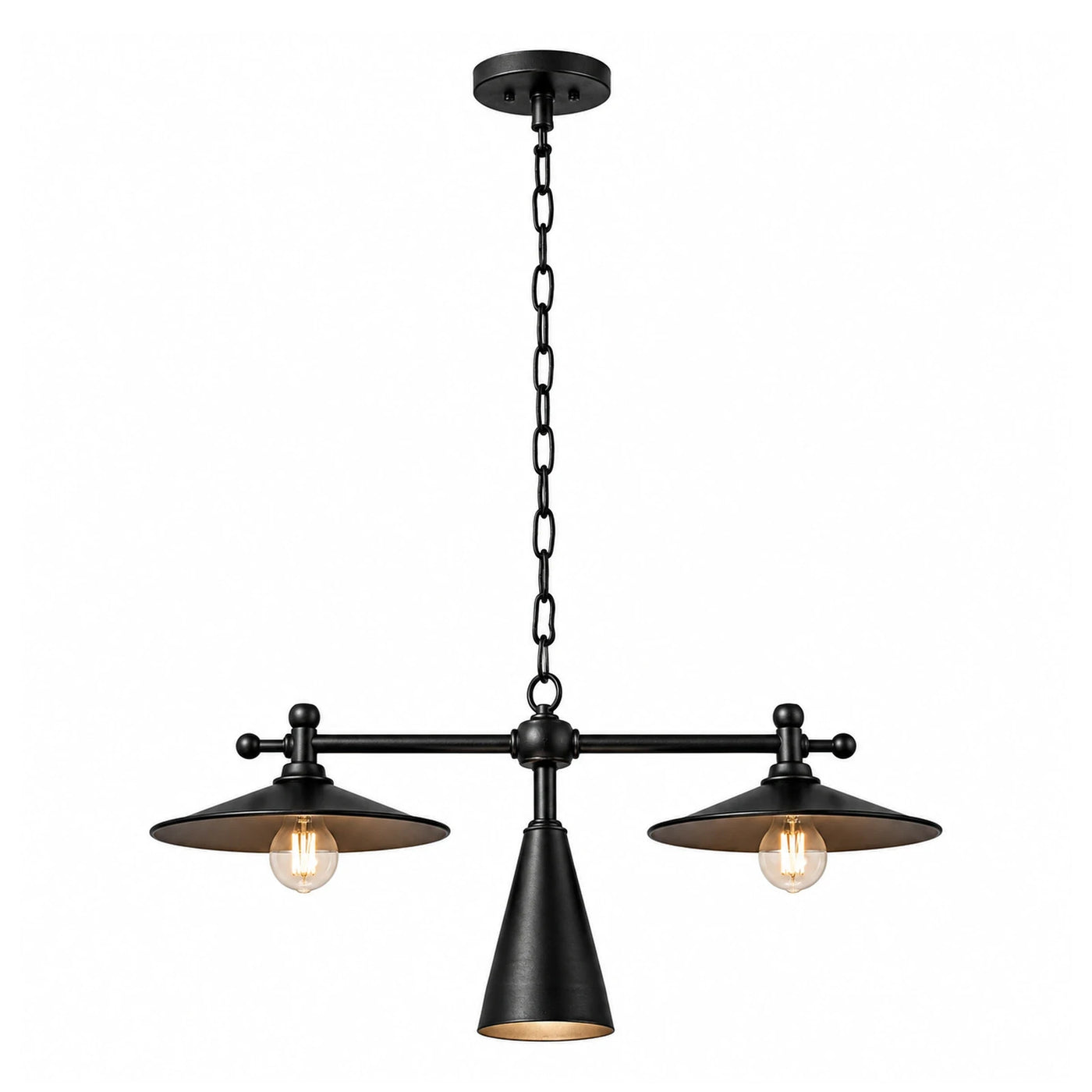 Black 3-Light Industrial Pendant Chandelier with Cone Shades