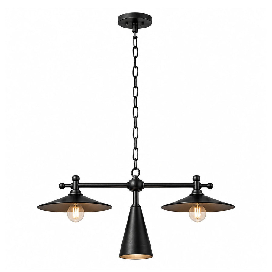 Black 3-Light Industrial Pendant Chandelier with Cone Shades