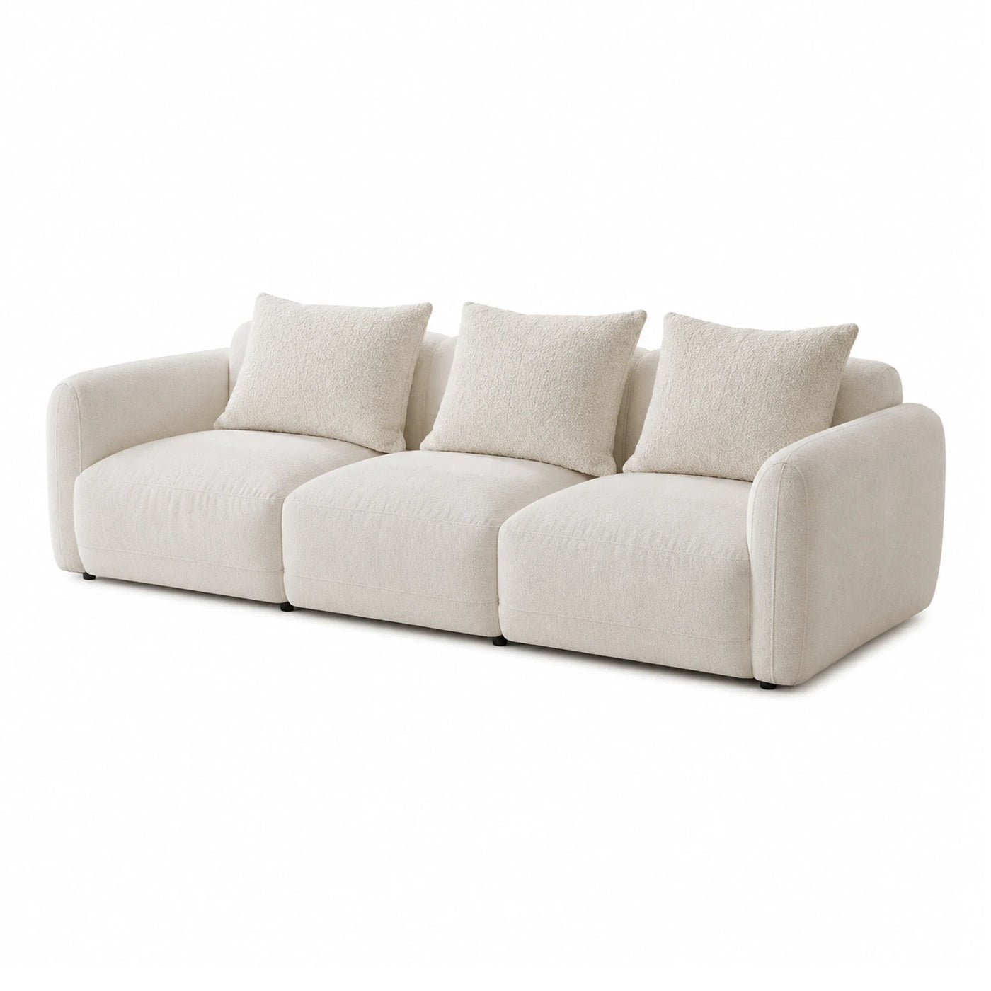 Cream Modular Sofa with Textured Fabric and Three Cushions