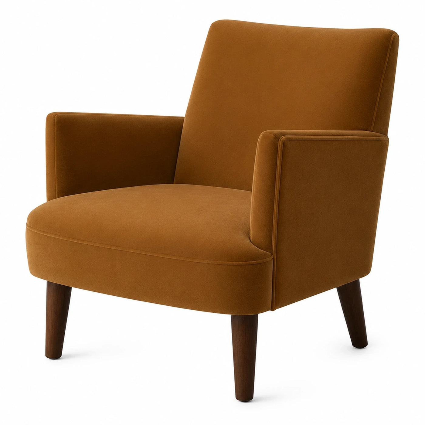 Brown Velvet Accent Chair with Wooden Legs
