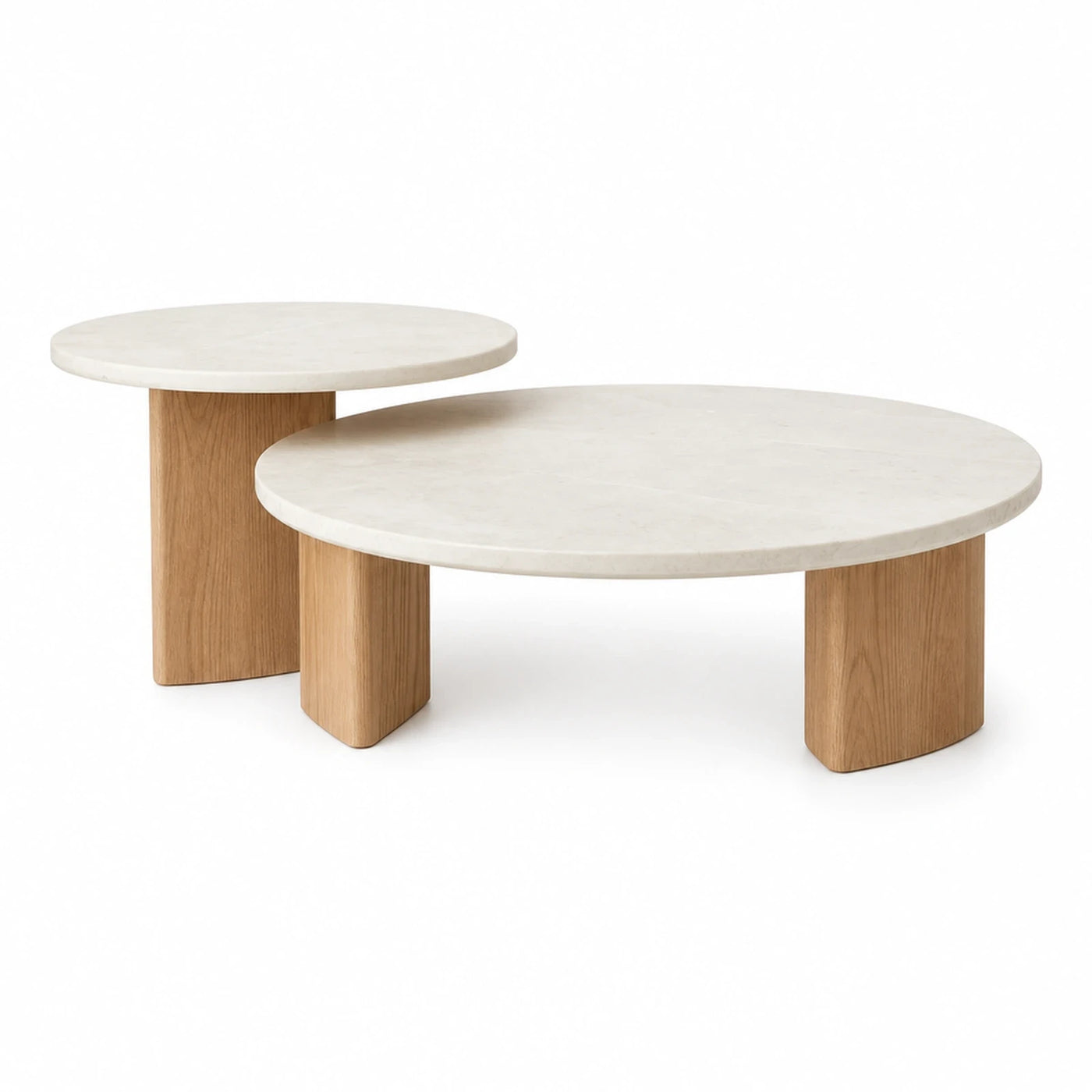 Round Marble Top Coffee Table Set with Wood Base