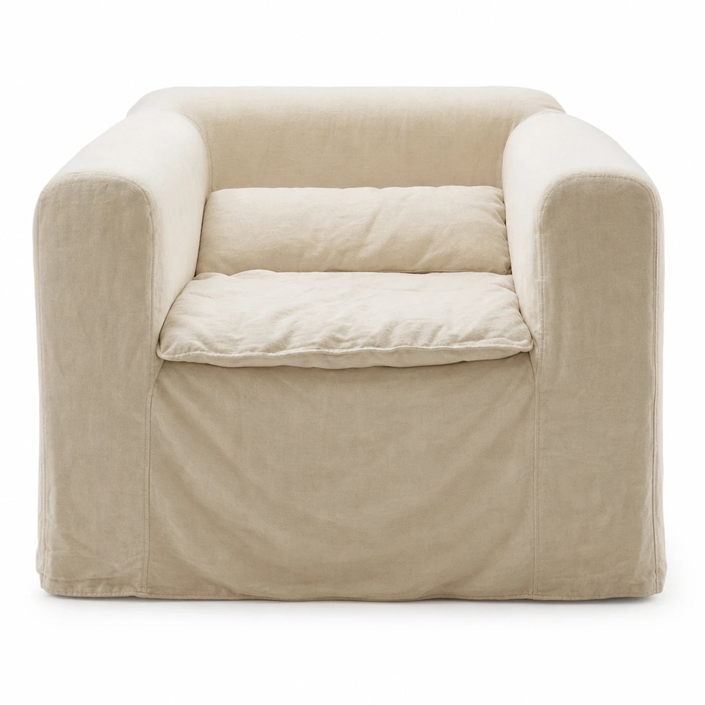 Cream Fabric Armchair with Loose Cushions