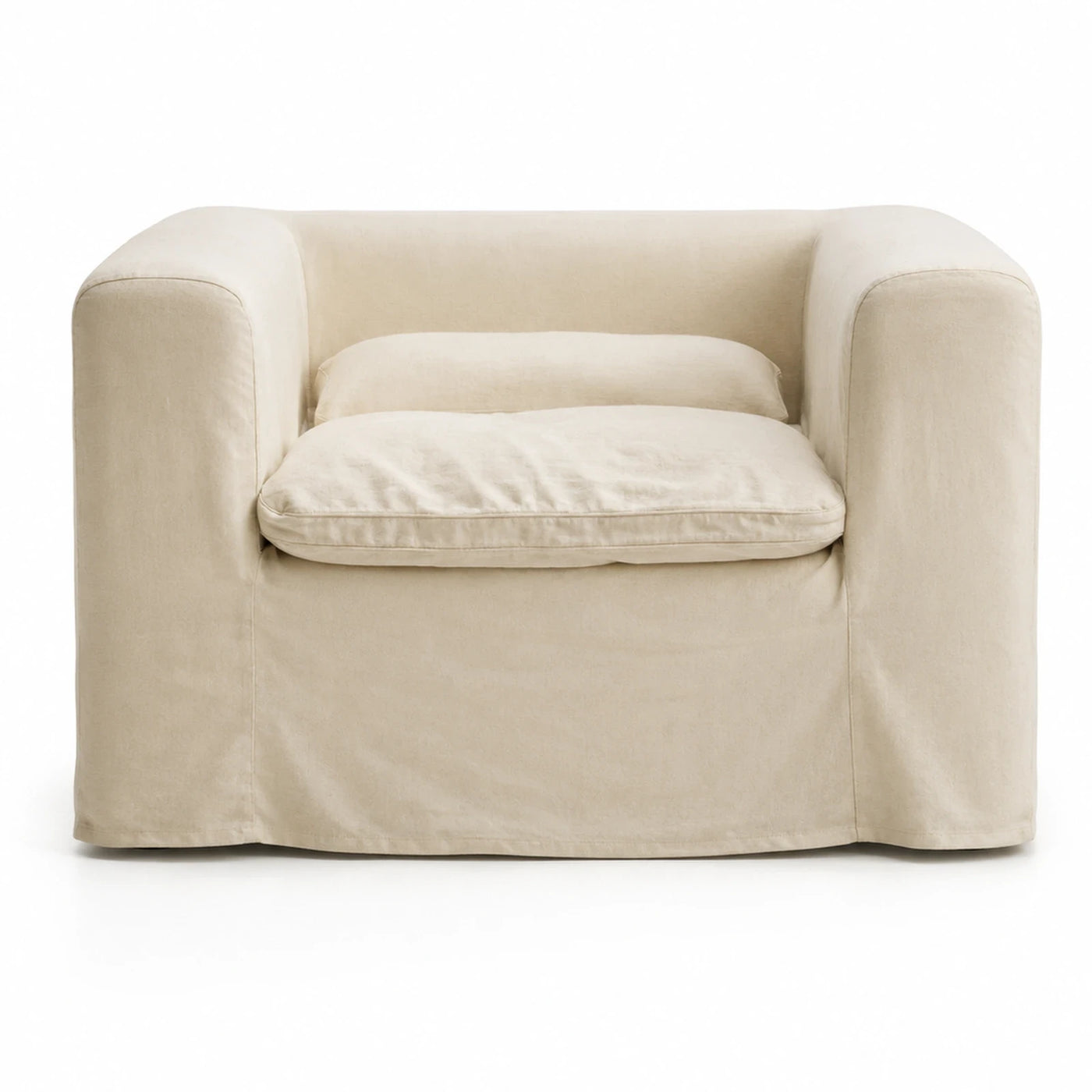 Cream Fabric Slipcover Armchair with Cushions