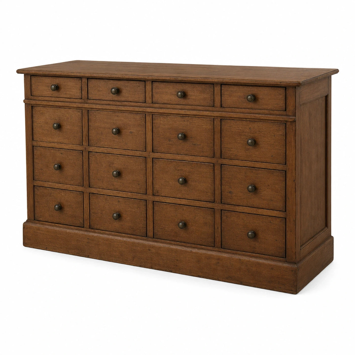 Brown Wood 16-Drawer Dresser with Knobs