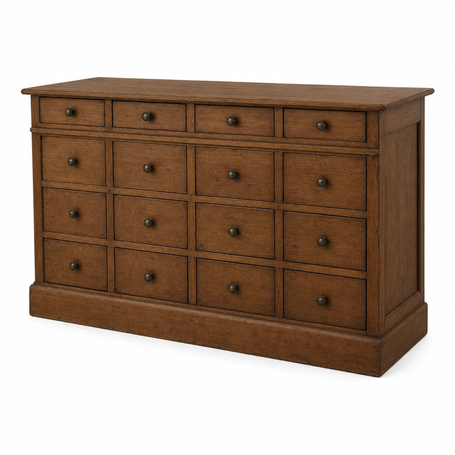 Brown Wood 16-Drawer Dresser with Knobs