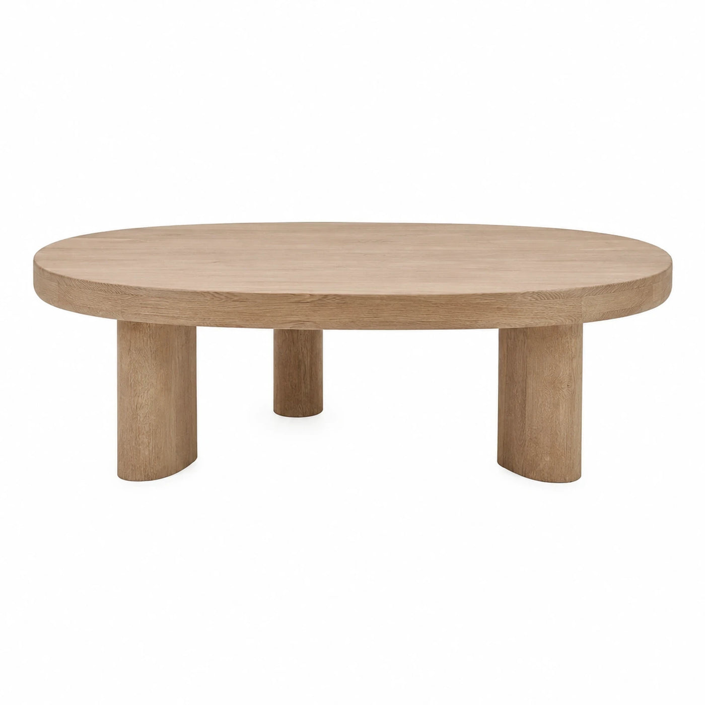 Oval Oak Wood Coffee Table with Cylindrical Legs