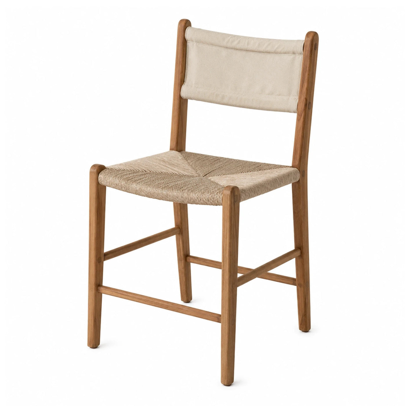 Wooden Dining Chair with Woven Seat and Canvas Backrest