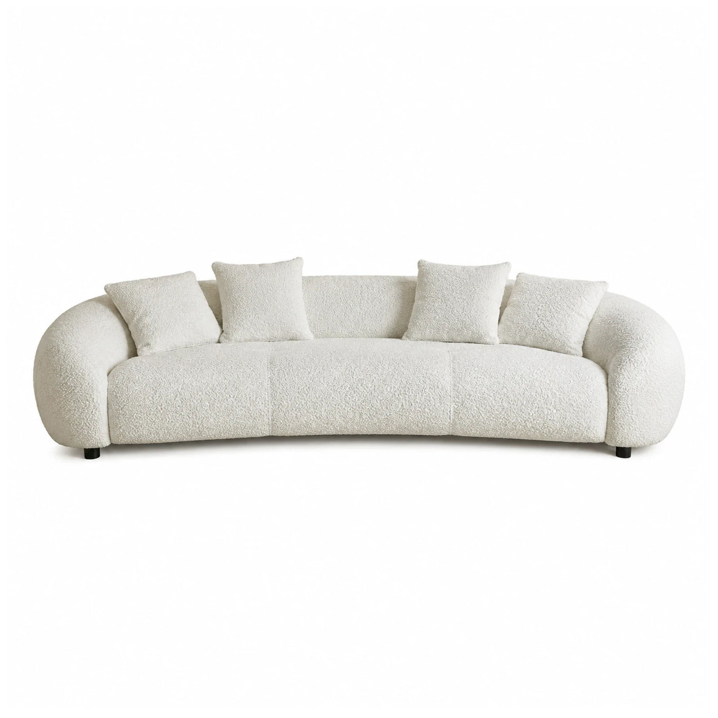 Curved Cream Boucle Sofa with Four Pillows