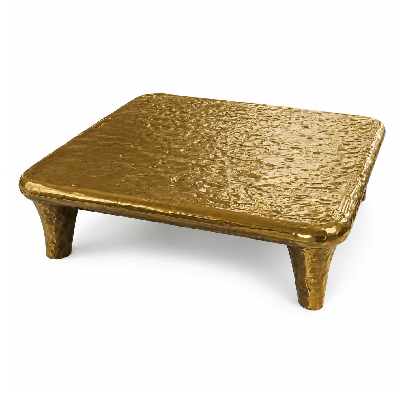 Gold Hammered Metal Square Coffee Table