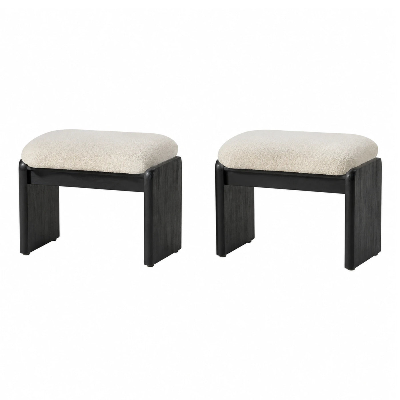 Set of 2 Black Wood Boucle Upholstered Benches