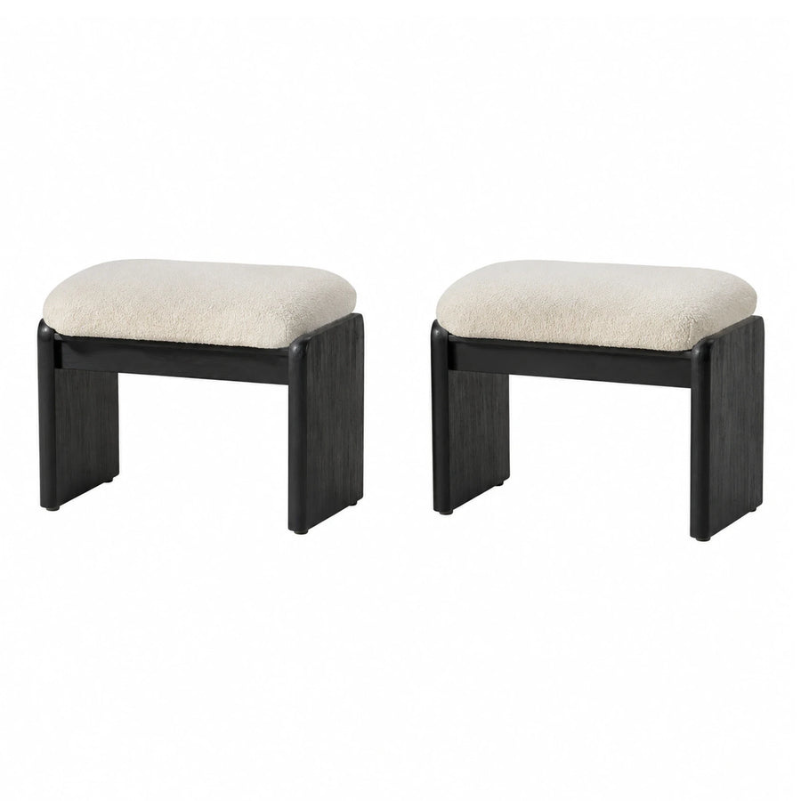 Set of 2 Black Wood Boucle Upholstered Benches