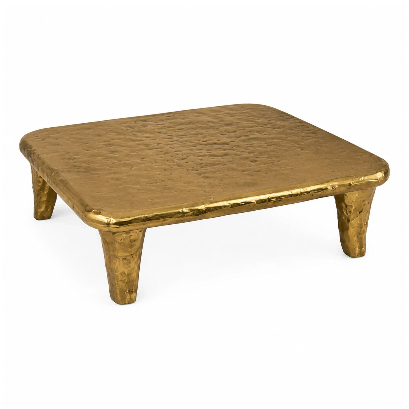 Gold Hammered Metal Square Coffee Table
