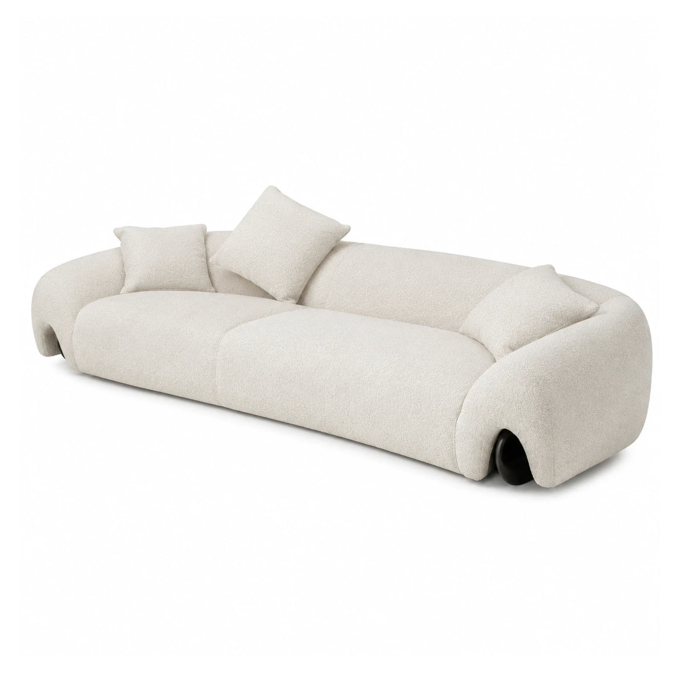 Cream Boucle Curved Sofa with Black Spherical Legs