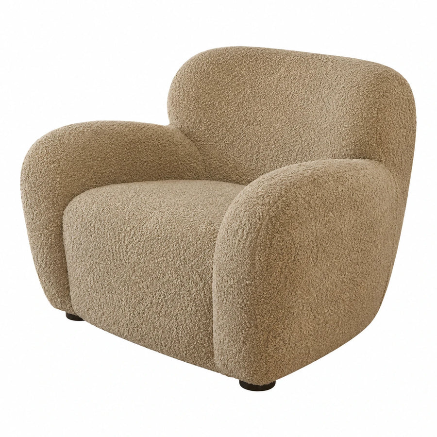 Beige Boucle Tub Armchair with Rounded Arms