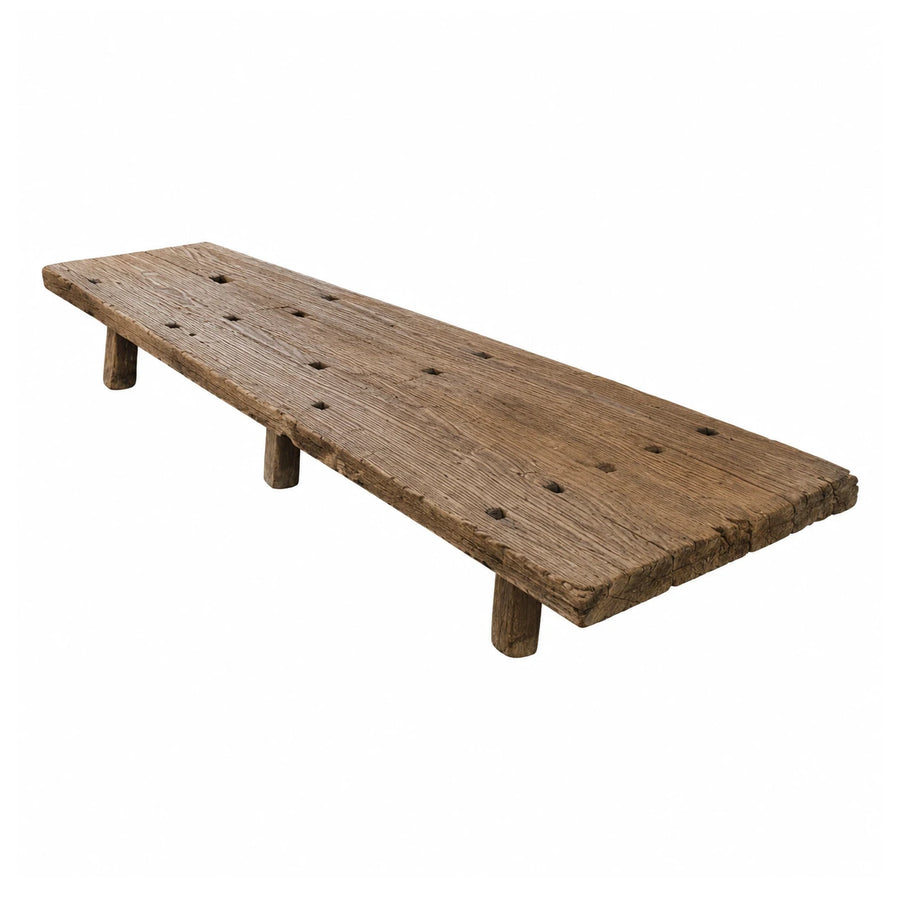 Rustic Reclaimed Wood Bench with Peg Holes
