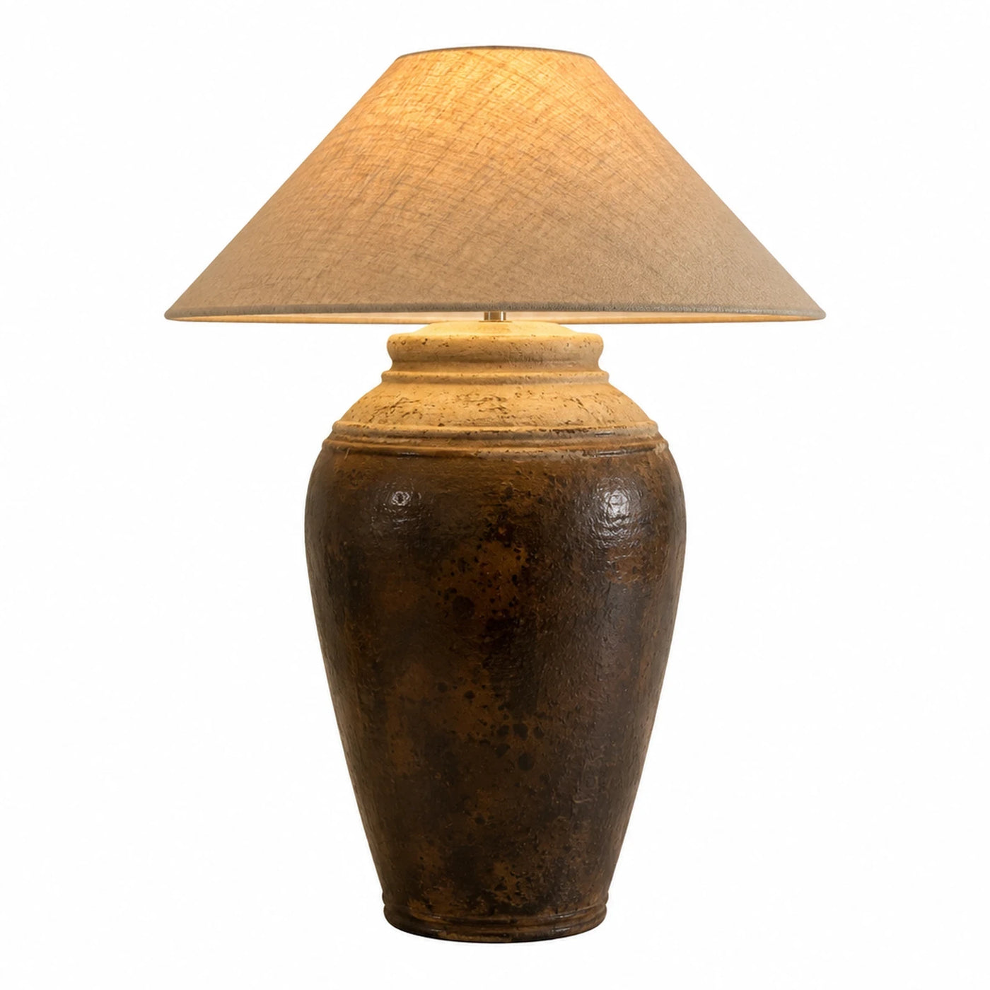 Brown Ceramic Table Lamp with Beige Shade