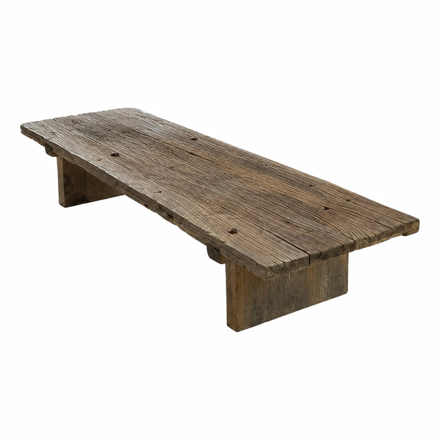 Rustic Reclaimed Wood Bench with Block Legs