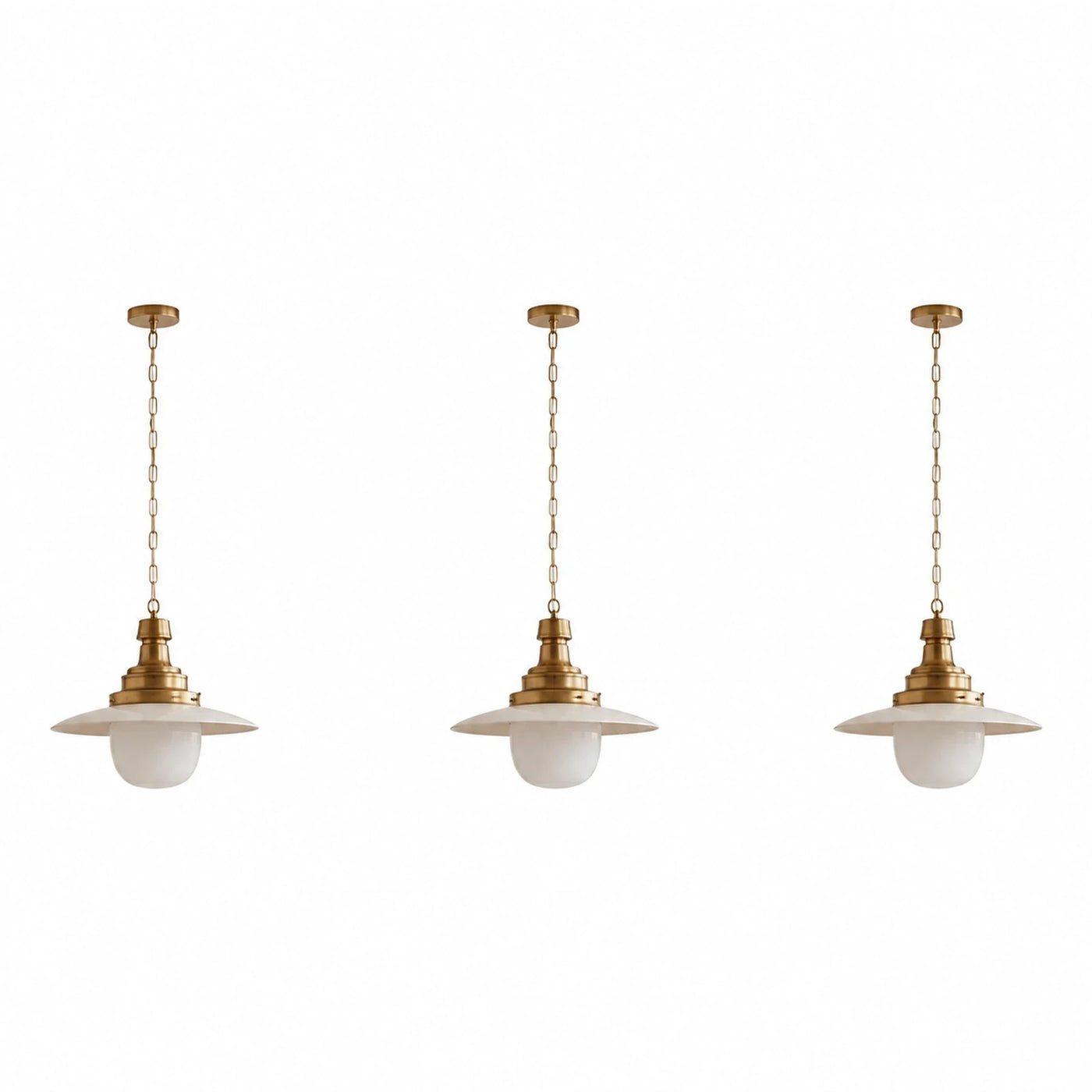 Brass Pendant Light with White Glass Shade