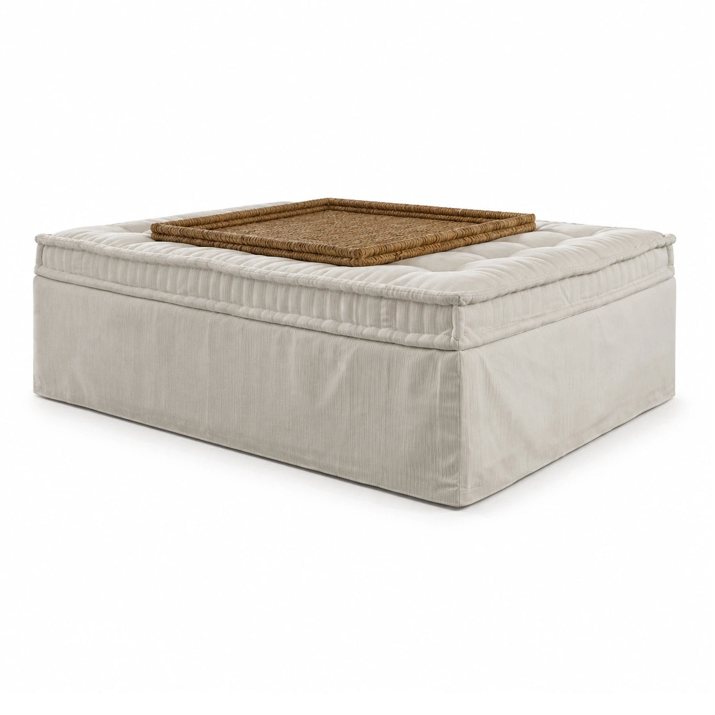 Cream Tufted Storage Ottoman with Woven Tray