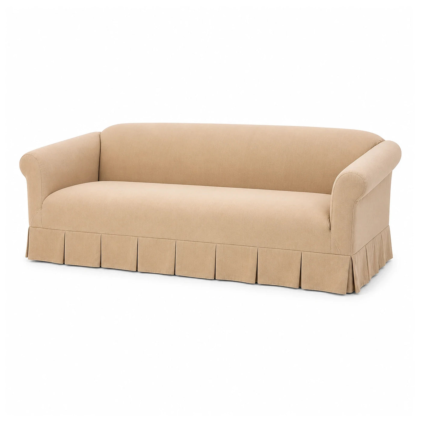 Beige Fabric Sofa with Pleated Skirt