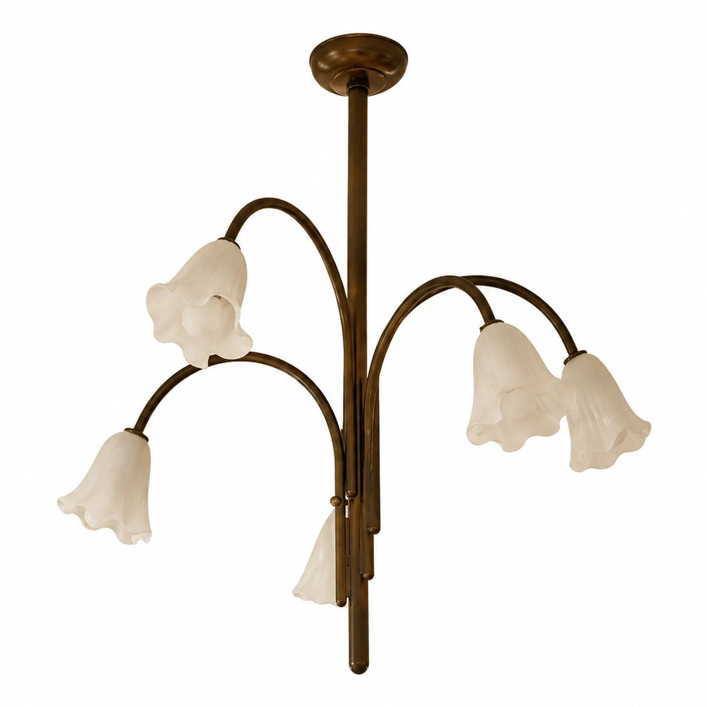 Bronze Five-Light Chandelier with Frosted Glass Shades