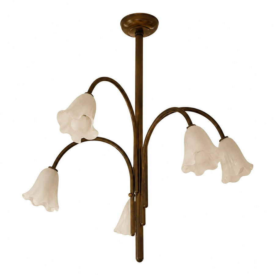 Bronze Five-Light Chandelier with Frosted Glass Shades