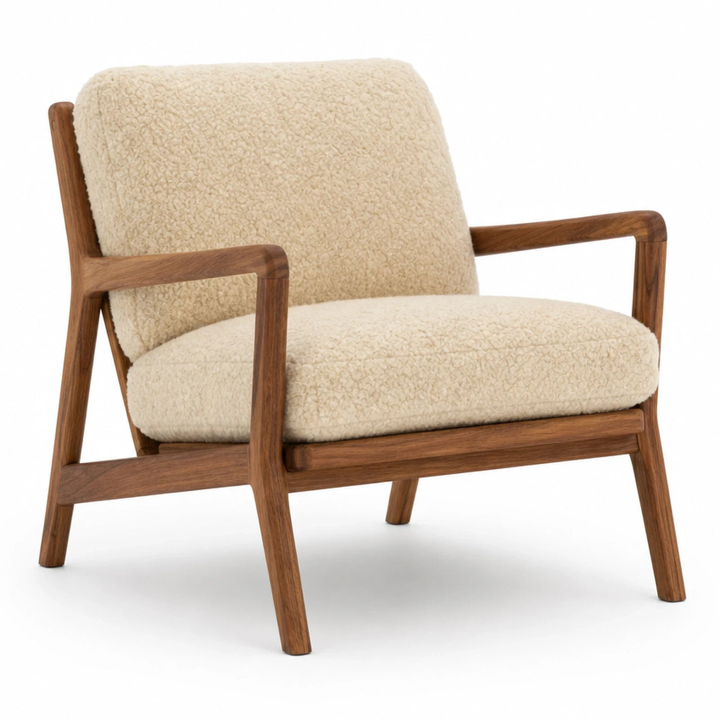Cream Boucle Armchair with Walnut Wood Frame