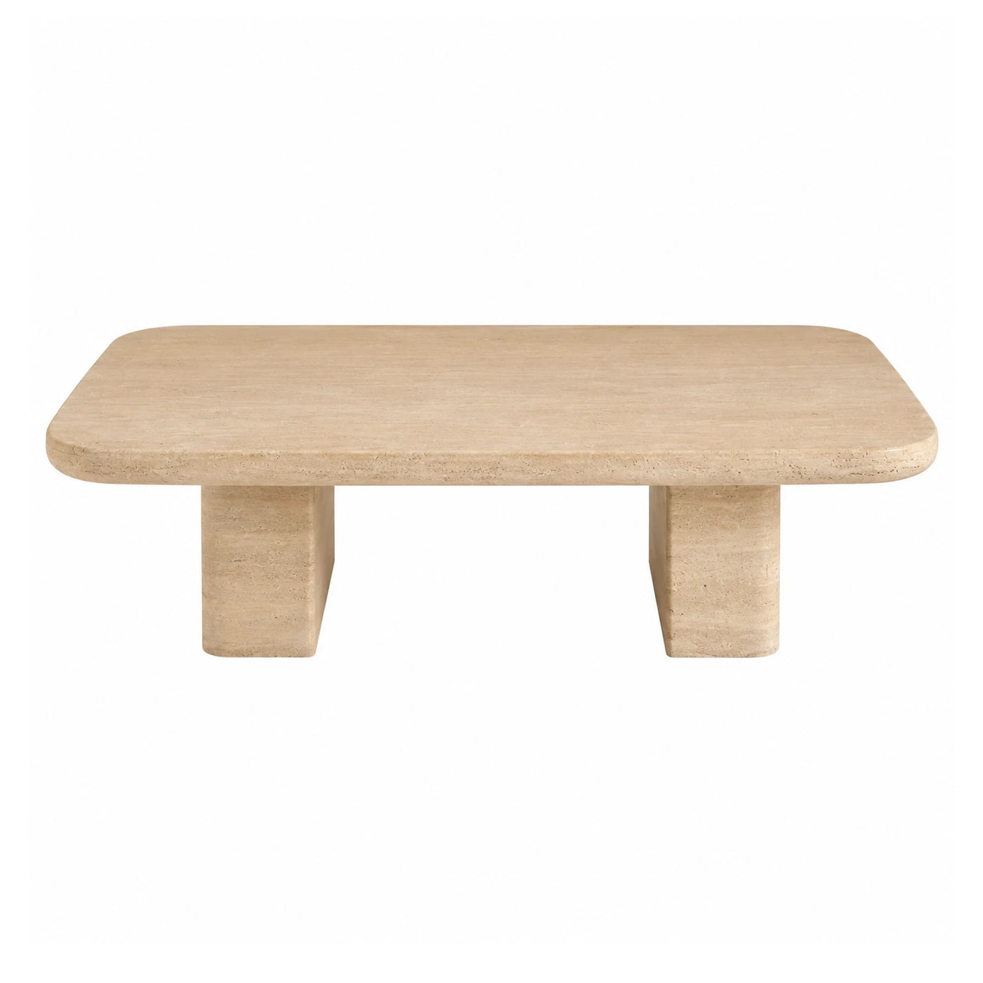 Travertine Stone Coffee Table with Rounded Edges