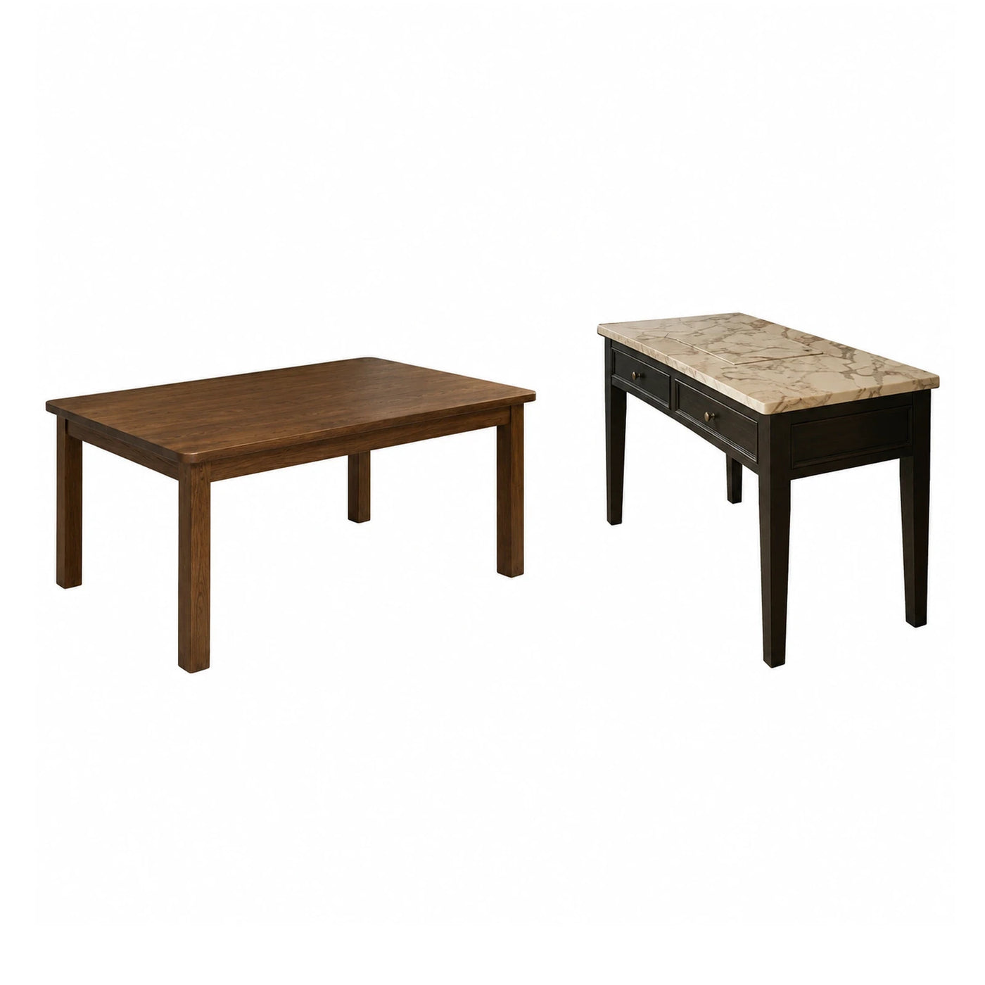 Wood Coffee Table and Marble Top Console Table Set