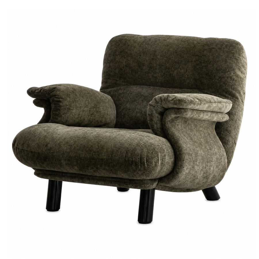 Olive Green Boucle Armchair with Rolled Arms