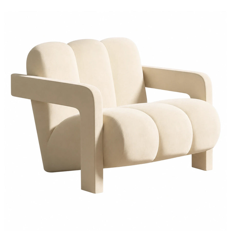 Cream Boucle Three-Seat Sofa with Curved Backrest