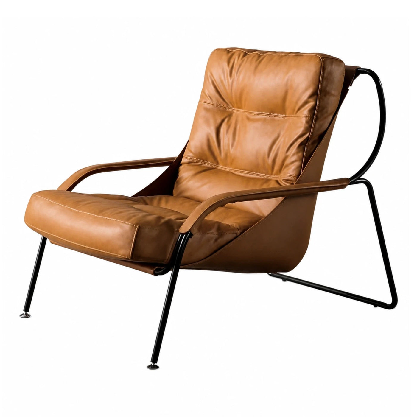 Brown Leather Lounge Chair with Black Metal Frame