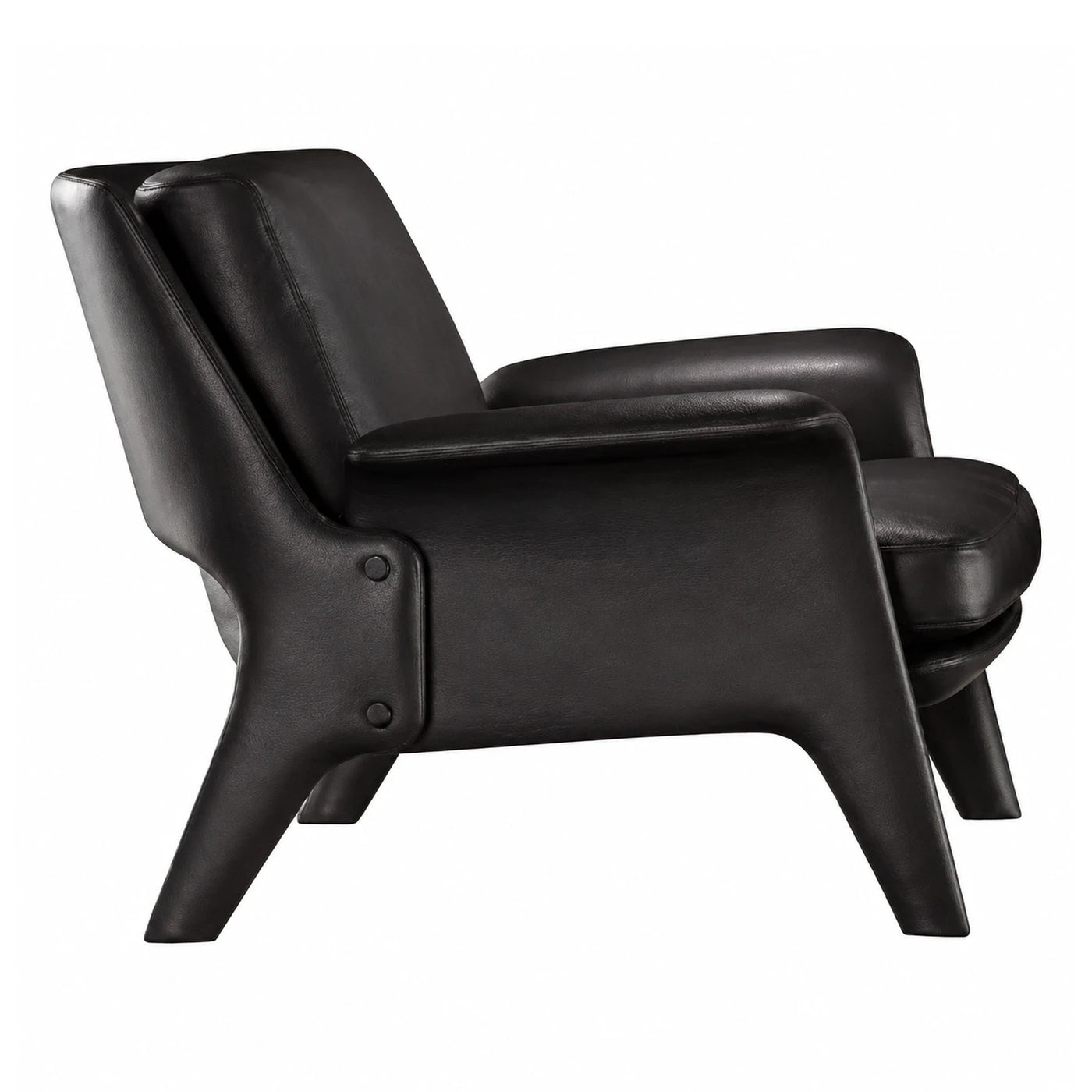 Black Leather Armchair with Sculptural Legs