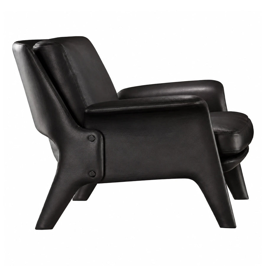 Black Leather Armchair with Sculptural Legs