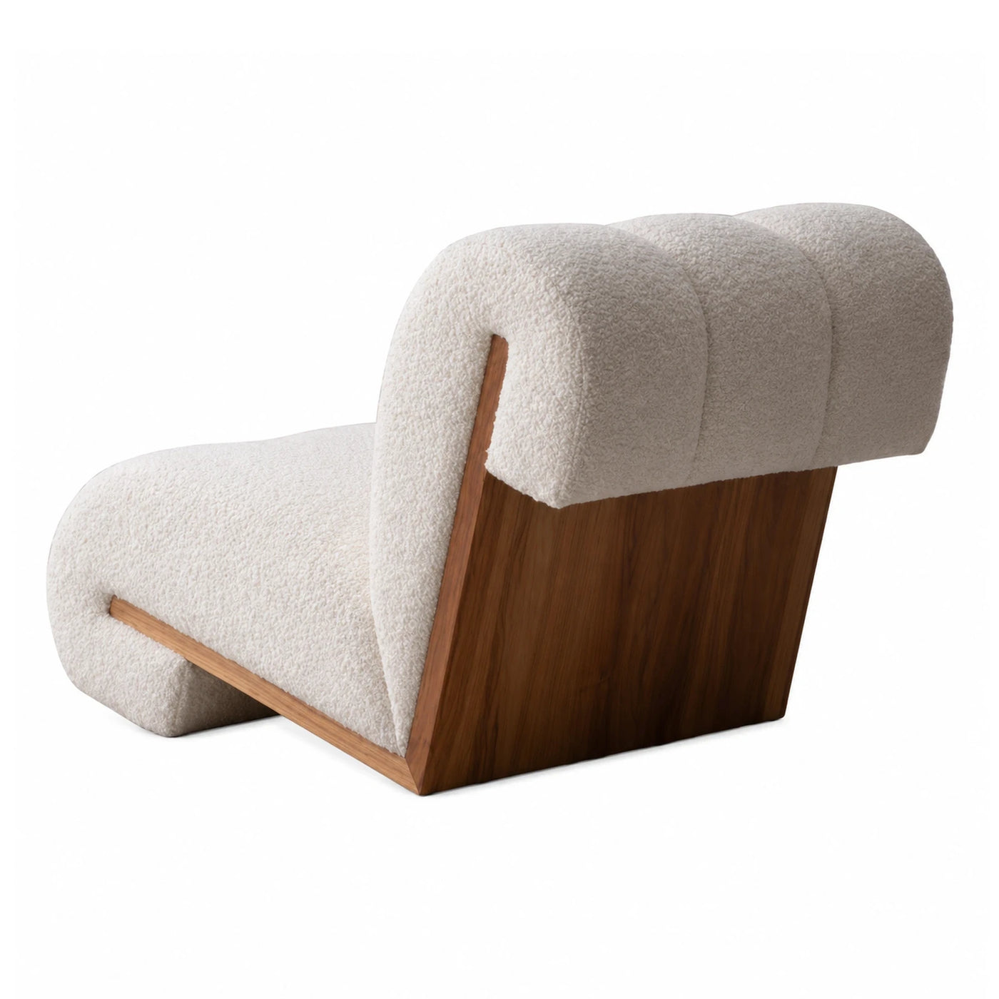 Cream Boucle Lounge Chair with Walnut Wood Frame