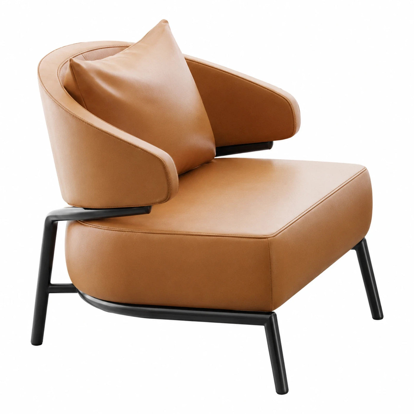 Modern Tan Leather Armchair with Black Metal Frame