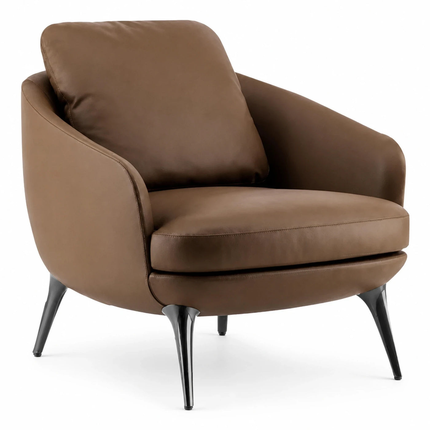 Brown Leather Armchair with Black Metal Legs