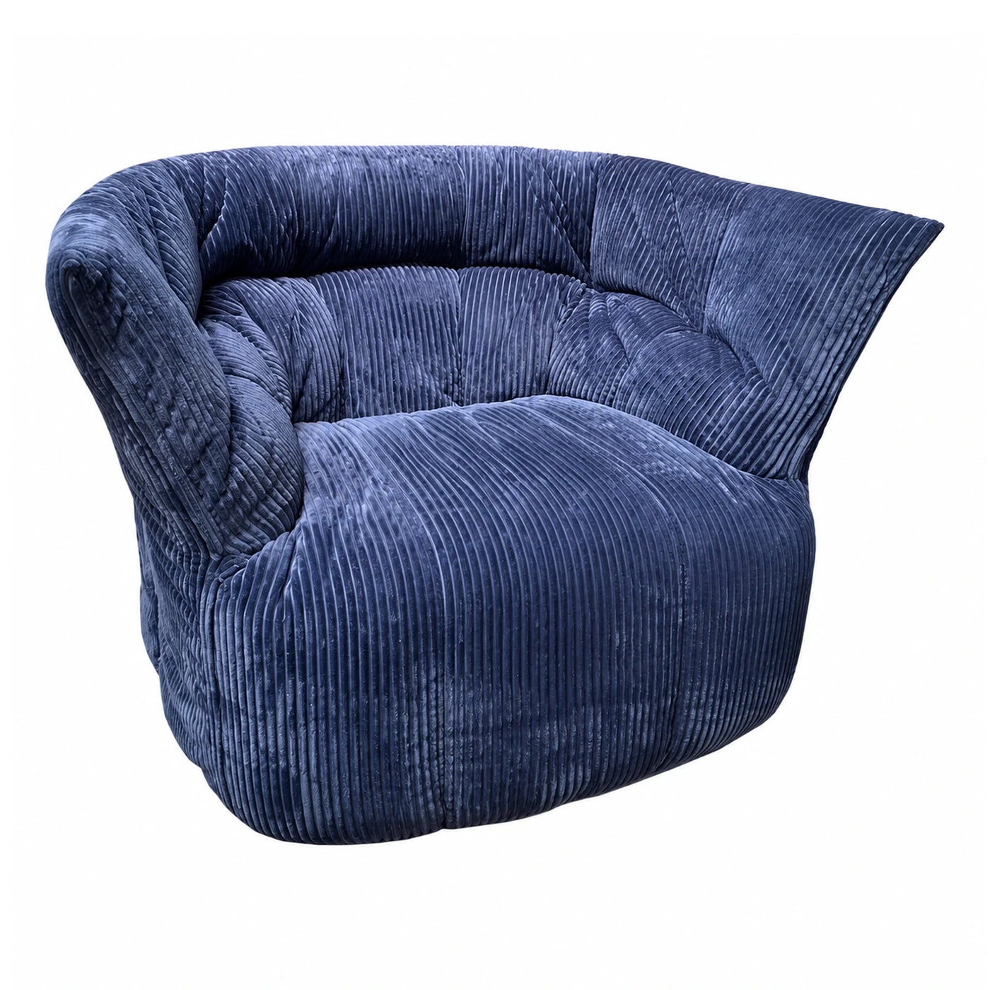 Blue Corduroy Lounge Chair with Curved Backrest