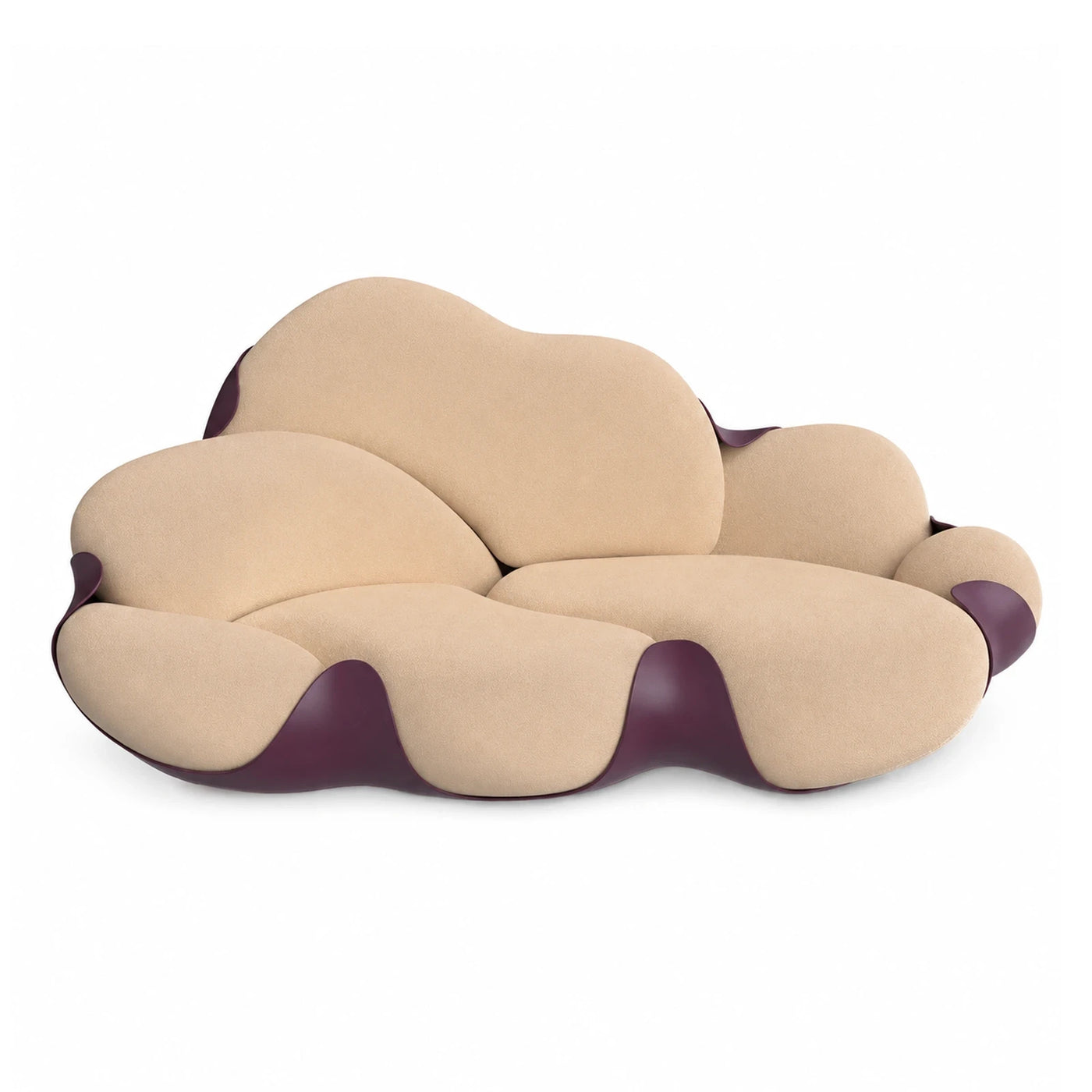 Beige Cloud Sofa with Purple Leather Accents