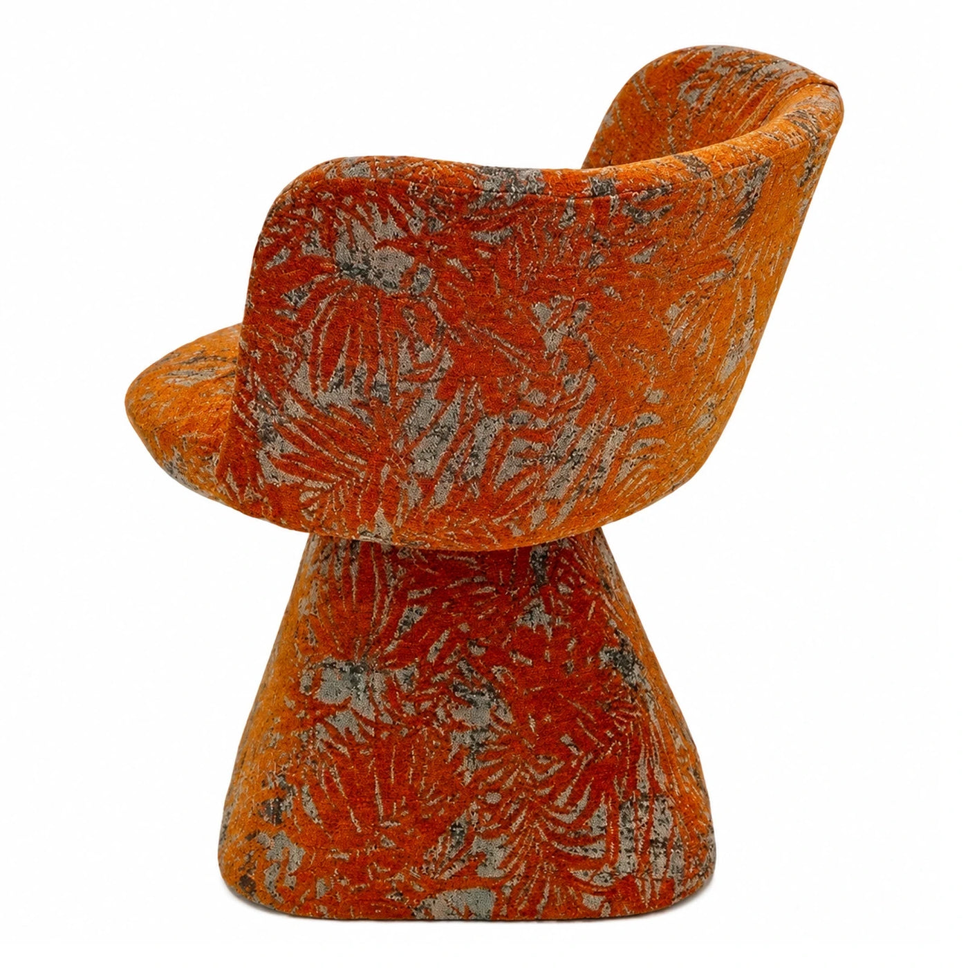 Orange Patterned Velvet Swivel Lounge Chair