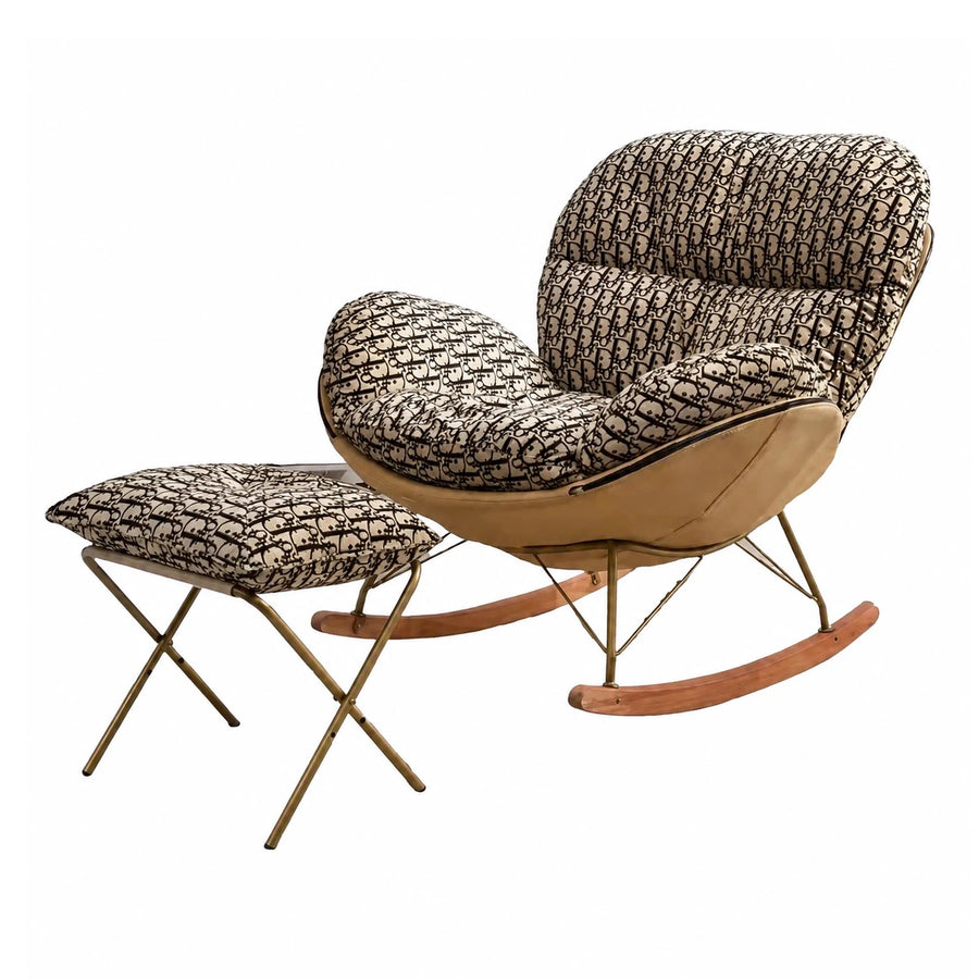 Patterned Fabric Rocking Lounge Chair with Ottoman