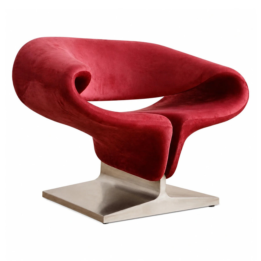 Red Velvet Sculptural Swivel Lounge Chair