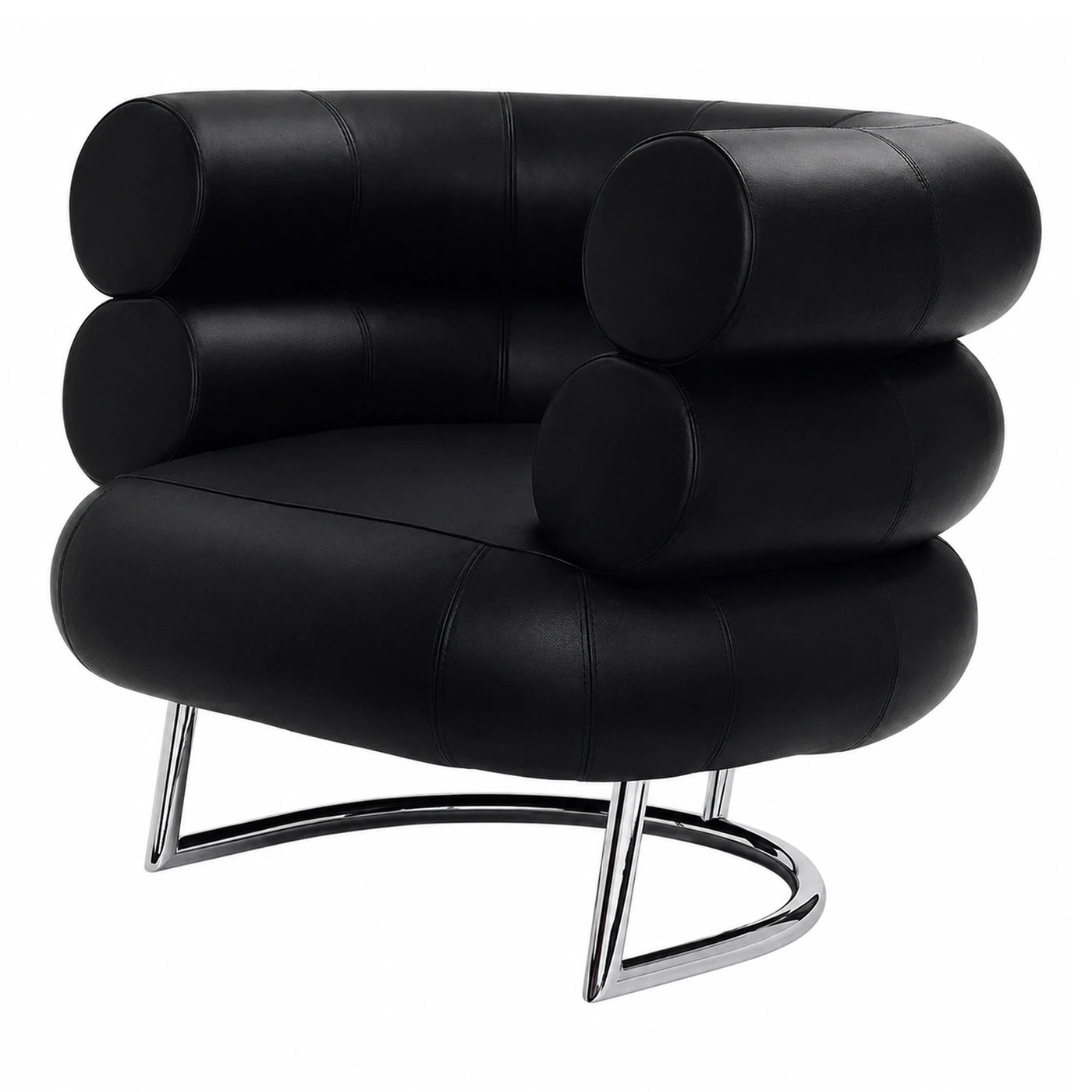 Black Leather Bibendum Armchair with Chrome Base