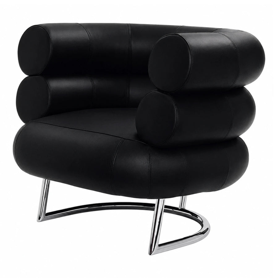 Black Leather Bibendum Armchair with Chrome Base