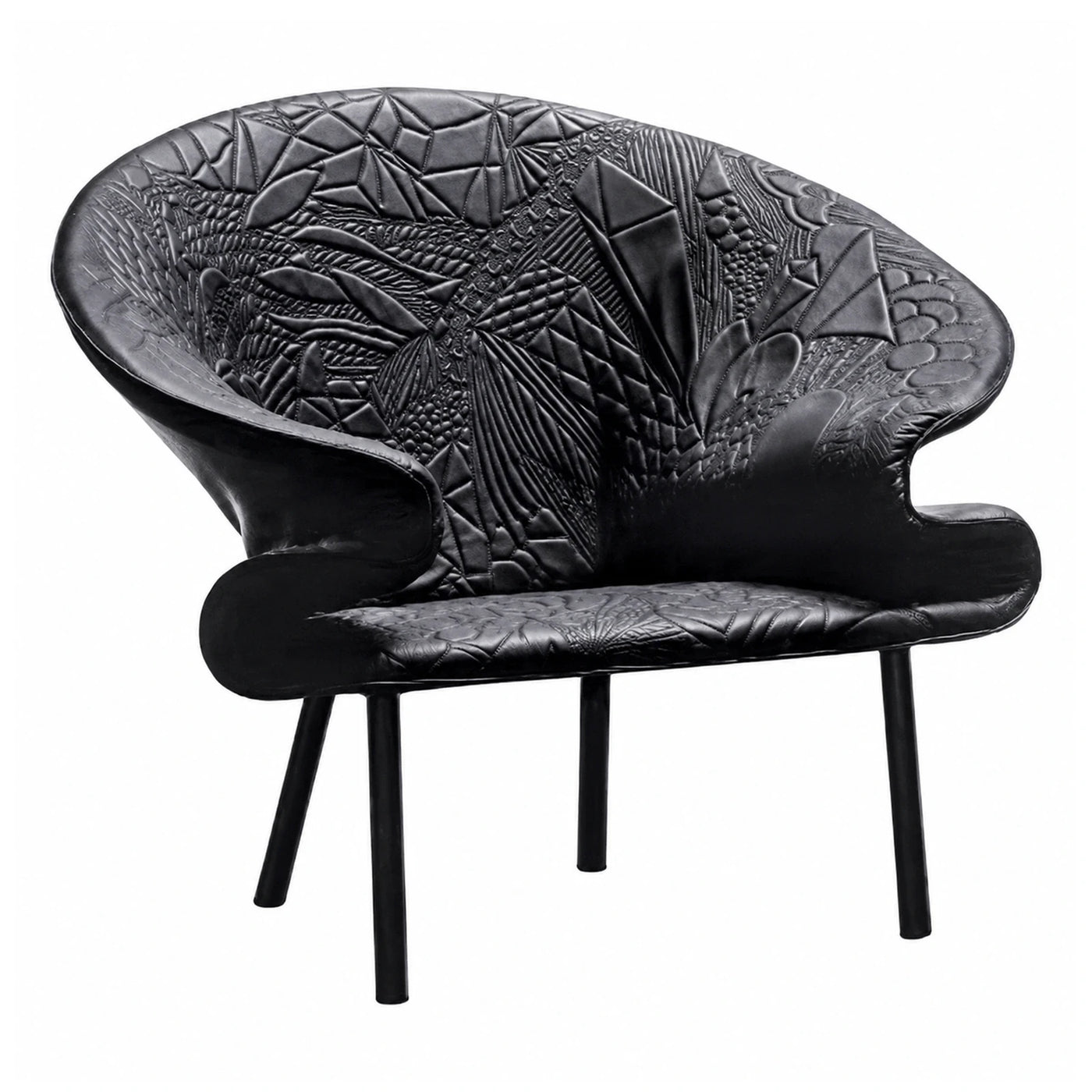 Black Embossed Leather Lounge Chair with Tapered Legs